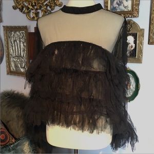 Impulsive Mock Neck Sheer Black Lace & Tulle Top Large